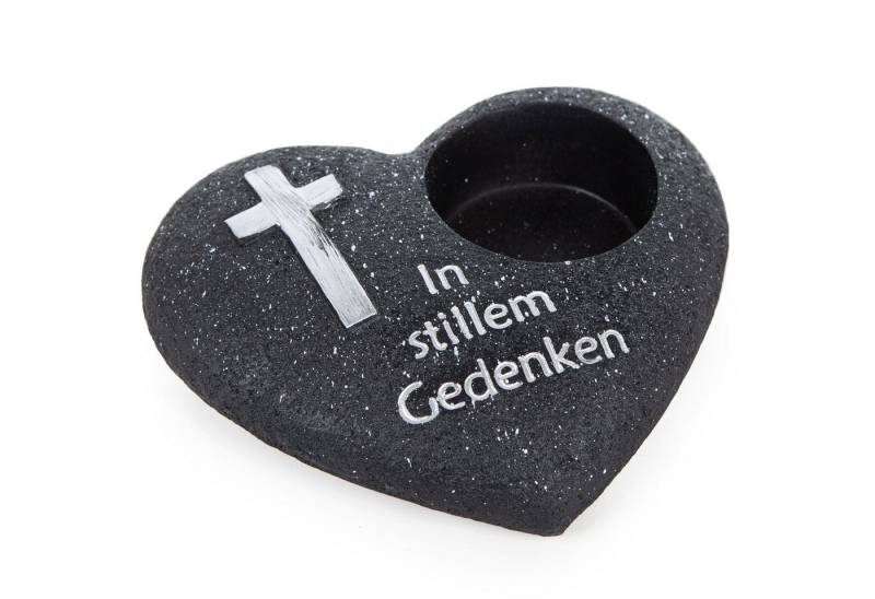 Logbuch-Verlag Dekofigur Grabkerzenhalter Herz In stillem Gedenken Grabherz für Grablicht 19,5 von Logbuch-Verlag