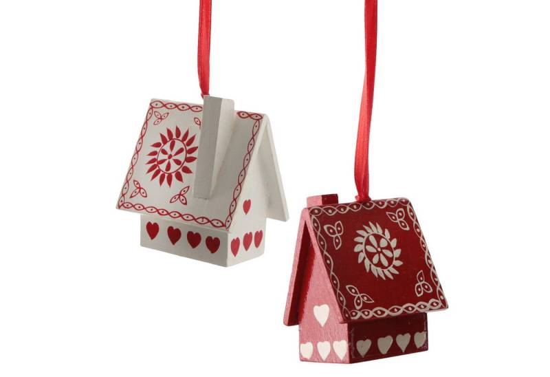 Logbuch-Verlag Dekofigur Hänger Häuschen 2er-Set Papiermaché 10x5x8 cm rot-weiß bemalt – von Logbuch-Verlag