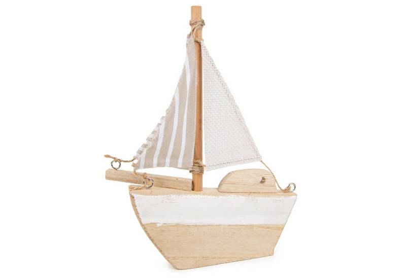 Logbuch-Verlag Dekofigur Holz Segelboot braun Natur Stoff-Segel Sommerdeko 26 cm Dekoration von Logbuch-Verlag