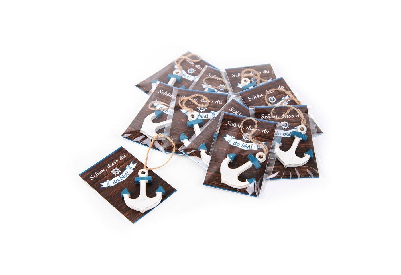 Logbuch-Verlag Dekofigur Kleine Give aways - weiß blaue Anker mit Schnur + braune Karte Schön von Logbuch-Verlag