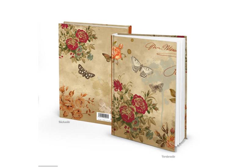 Logbuch-Verlag Dekofigur Kleines Nostalgie Notizbuch DIN A5 beige rosa floral mit Rosen & von Logbuch-Verlag