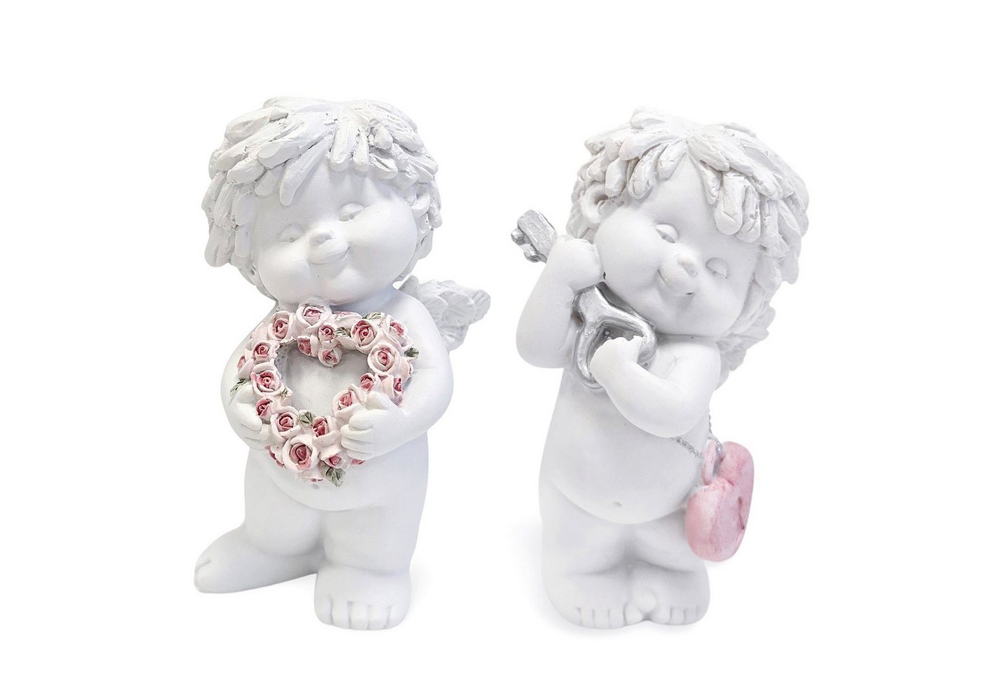 Logbuch-Verlag Dekofigur Liebesengel Igor mit Herz & Blume 2er Set weiß-rosé 12 cm romantische von Logbuch-Verlag