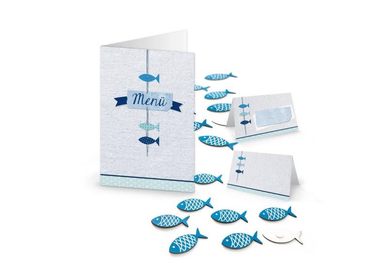 Logbuch-Verlag Dekofigur Maritime FISCHE Tisch-Deko Set 53-tlg: 10 blau türkis weiß Menükarte + Logbuch-Verlag Dekofigur Maritime FISCHE Tisch-Deko Set 53-tlg: 10 blau türkis weiß Menükarte + von Logbuch-Verlag