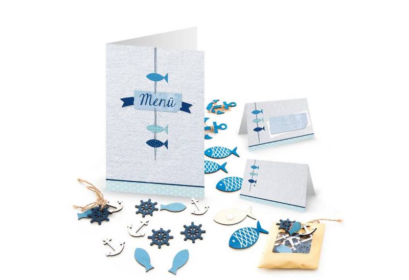 Logbuch-Verlag Dekofigur Maritime FISCHE Tisch-Deko Set 71-tlg: 10 blau türkis weiß Menükarte + von Logbuch-Verlag