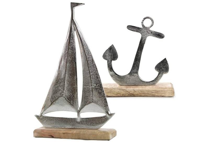 Logbuch-Verlag Dekofigur Maritimes Deko Set - Segelschiff + Anker aus Metall & Holz von Logbuch-Verlag