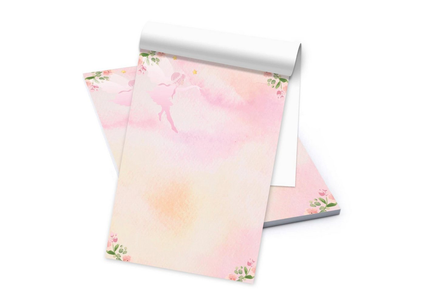 Logbuch-Verlag Dekofigur Notizblock DIN A5 mit 50 Blatt Briefpapier rosa grün mit Fee + Blumen von Logbuch-Verlag
