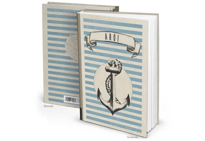 Logbuch-Verlag Dekofigur Notizbuch Blankobuch DIN A4 AHOI mit Anker-Motiv beige blau Hardcover von Logbuch-Verlag