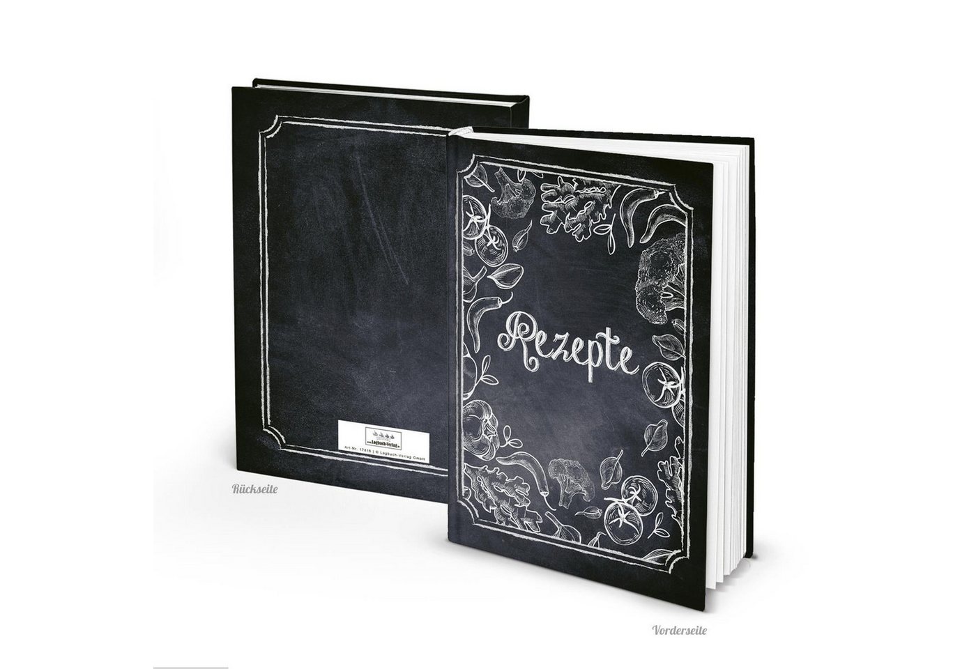Logbuch-Verlag Dekofigur Rezeptbuch DIN A4 „Meine Rezepte“ – 164 Seiten – Tafel-Look mit Gemüse von Logbuch-Verlag