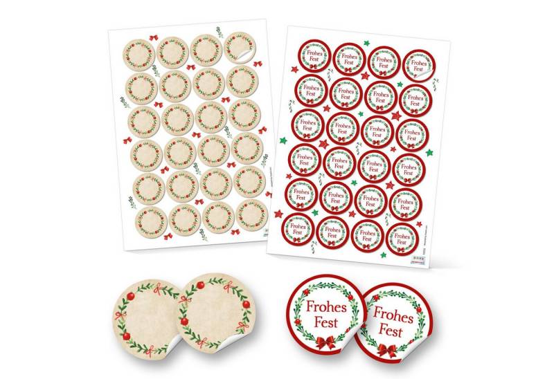 Logbuch-Verlag Dekofigur SET 2 x 24 runde Aufkleber Weihnachten 4 cm in Rot, Grün, Natur, Weiß Logbuch-Verlag Dekofigur SET 2 x 24 runde Aufkleber Weihnachten 4 cm in Rot, Grün, Natur, Weiß von Logbuch-Verlag