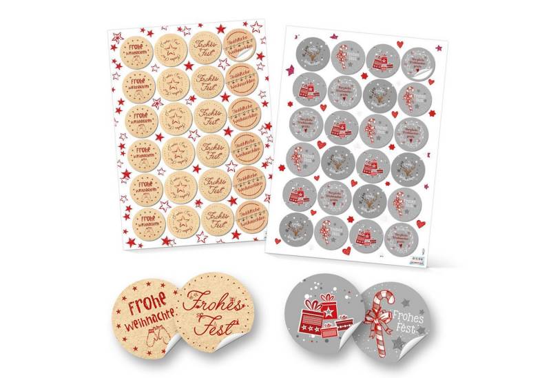 Logbuch-Verlag Dekofigur SET 2 x 24 runde Frohe Weihnachten Aufkleber 4 cm in Rot, Grau, Natur von Logbuch-Verlag