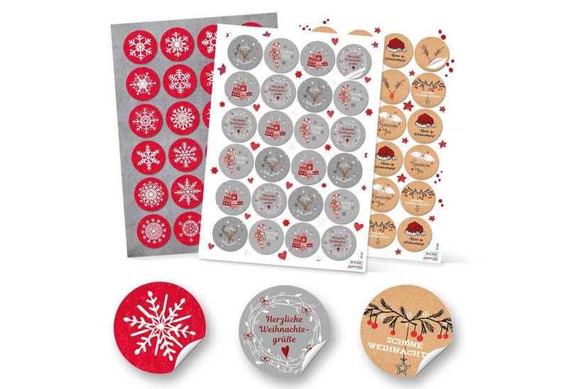 Logbuch-Verlag Dekofigur SET 3 x 24 runde Weihnachtsaufkleber 4 cm in Grau, Weiß, Rot, Natur Logbuch-Verlag Dekofigur SET 3 x 24 runde Weihnachtsaufkleber 4 cm in Grau, Weiß, Rot, Natur von Logbuch-Verlag