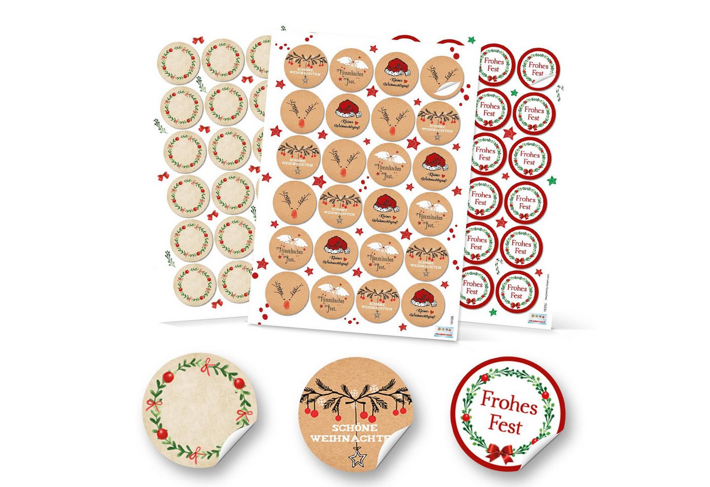 Logbuch-Verlag Dekofigur SET 3 x 24 runde Weihnachtsaufkleber 4 cm in Rot, Grün, Natur, Weiß Logbuch-Verlag Dekofigur SET 3 x 24 runde Weihnachtsaufkleber 4 cm in Rot, Grün, Natur, Weiß von Logbuch-Verlag