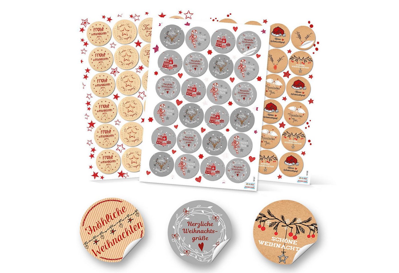 Logbuch-Verlag Dekofigur SET 6 x 24 runde Weihnachtsaufkleber 4 cm in Grau, Weiß, Rot, Natur Logbuch-Verlag Dekofigur SET 6 x 24 runde Weihnachtsaufkleber 4 cm in Grau, Weiß, Rot, Natur von Logbuch-Verlag