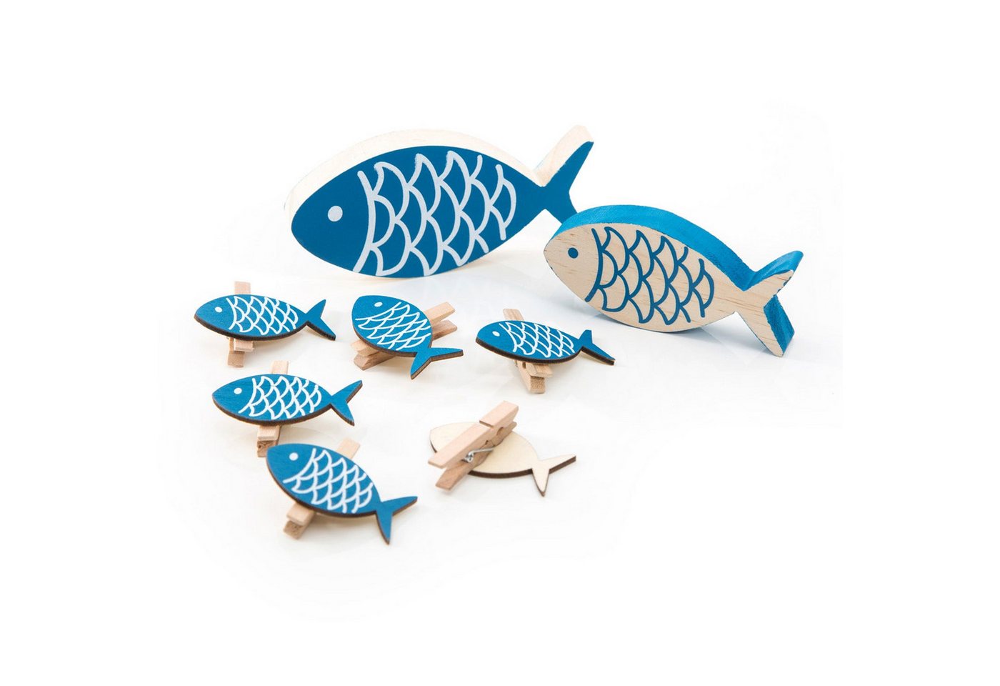 Logbuch-Verlag Dekofigur SET Tisch-Deko 8 Teile maritim: 6 Stück kleine blaue Deko-KLAMMERN von Logbuch-Verlag