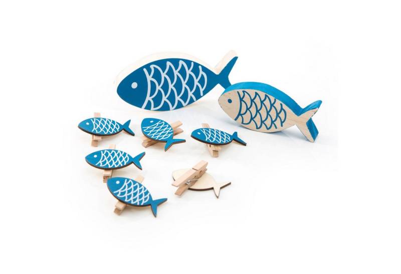 Logbuch-Verlag Dekofigur SET Tisch-Deko 8 Teile maritim: 6 Stück kleine blaue Deko-KLAMMERN von Logbuch-Verlag