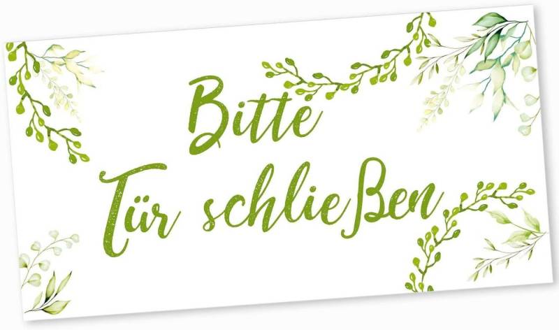 Logbuch-Verlag Dekofigur Schild Bitte Tür schließen - grün weiß floral 20 x 10 cm von Logbuch-Verlag
