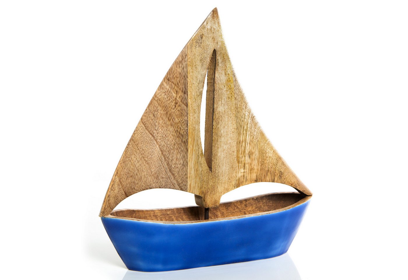 Logbuch-Verlag Dekofigur Segelboot Figur 28 cm aus Holz braun blau (1 St), Holzboot Holzschiff von Logbuch-Verlag