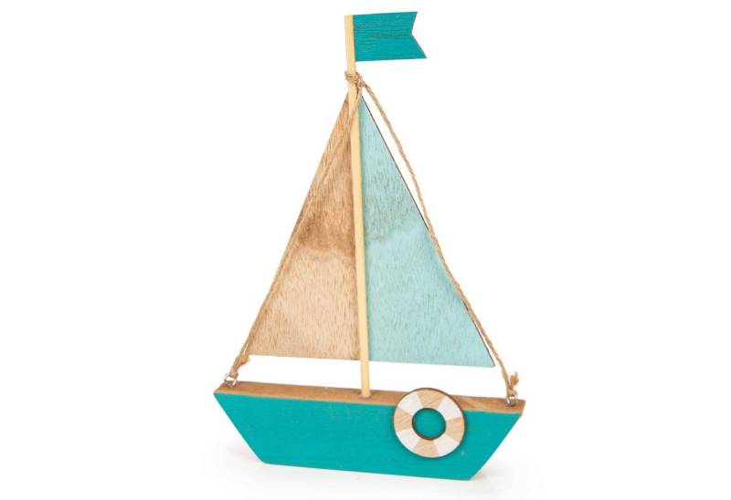Logbuch-Verlag Dekofigur Segelboot Figur aus Holz Segelschiff Dekofigur blau Natur 21 x 15 cm von Logbuch-Verlag