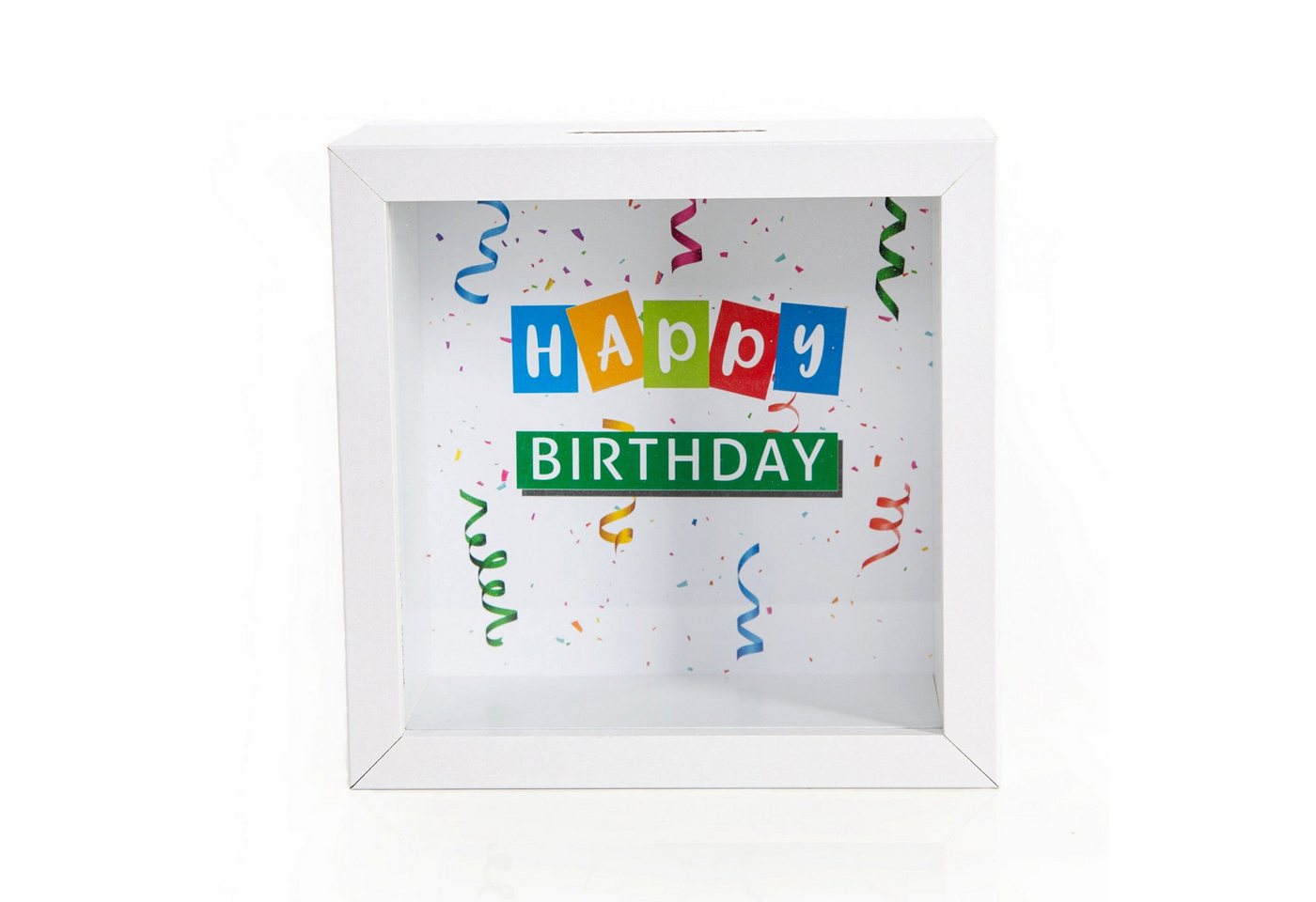 Logbuch-Verlag Dekofigur Sparbüchse Bilderrahmen Happy Birthday weiß bunt 14 x 14 cm von Logbuch-Verlag