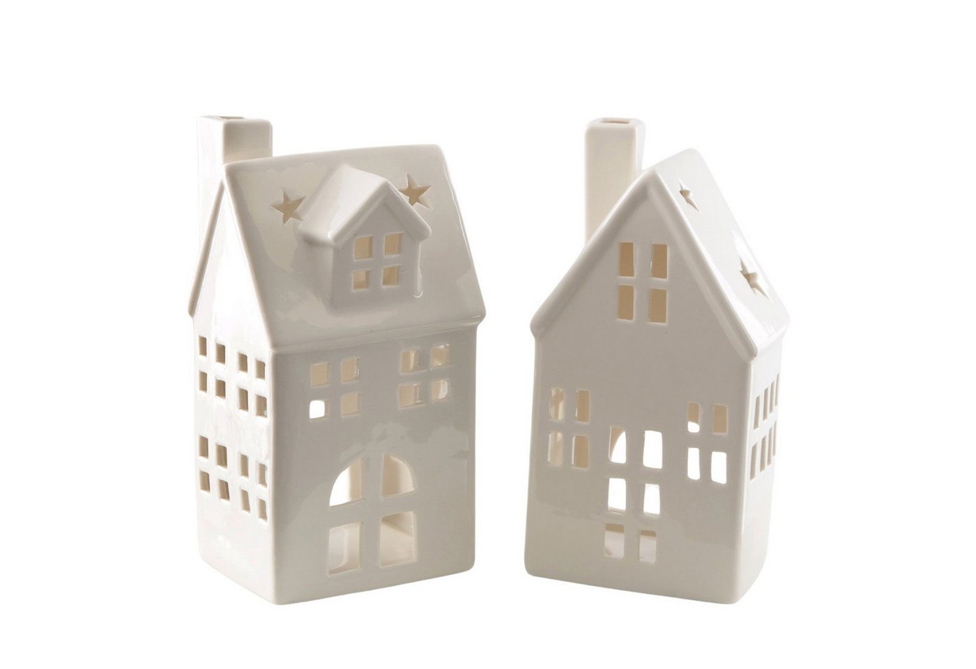 Logbuch-Verlag Dekofigur Teelichthäuser 2er Set aus Porzellan Weiß 9x19x7 cm, winterliche von Logbuch-Verlag