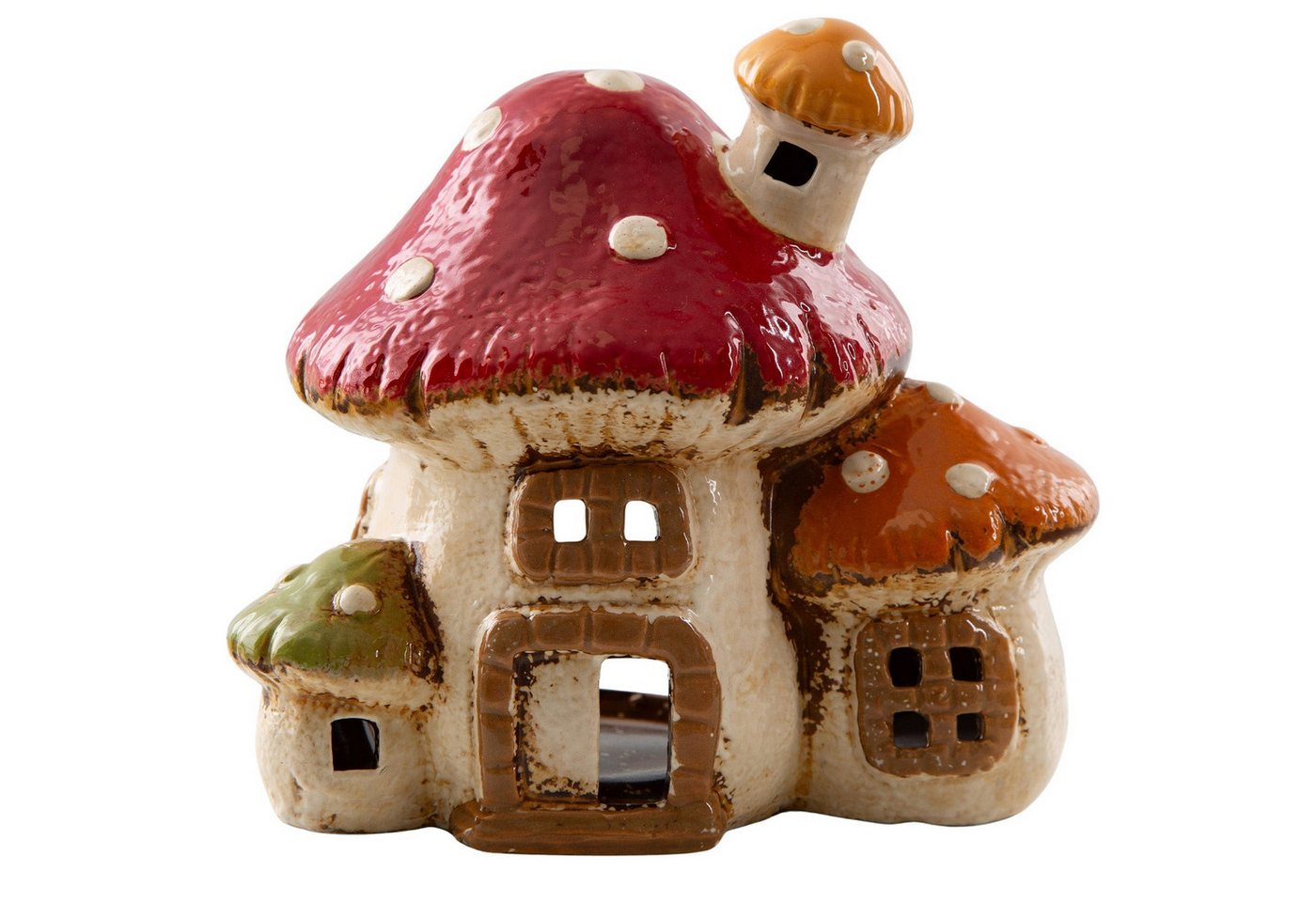 Logbuch-Verlag Dekofigur Teelichthaus Pilz Steingut 17x15x12 cm Bunte Herbstdeko Kerzenhalter von Logbuch-Verlag