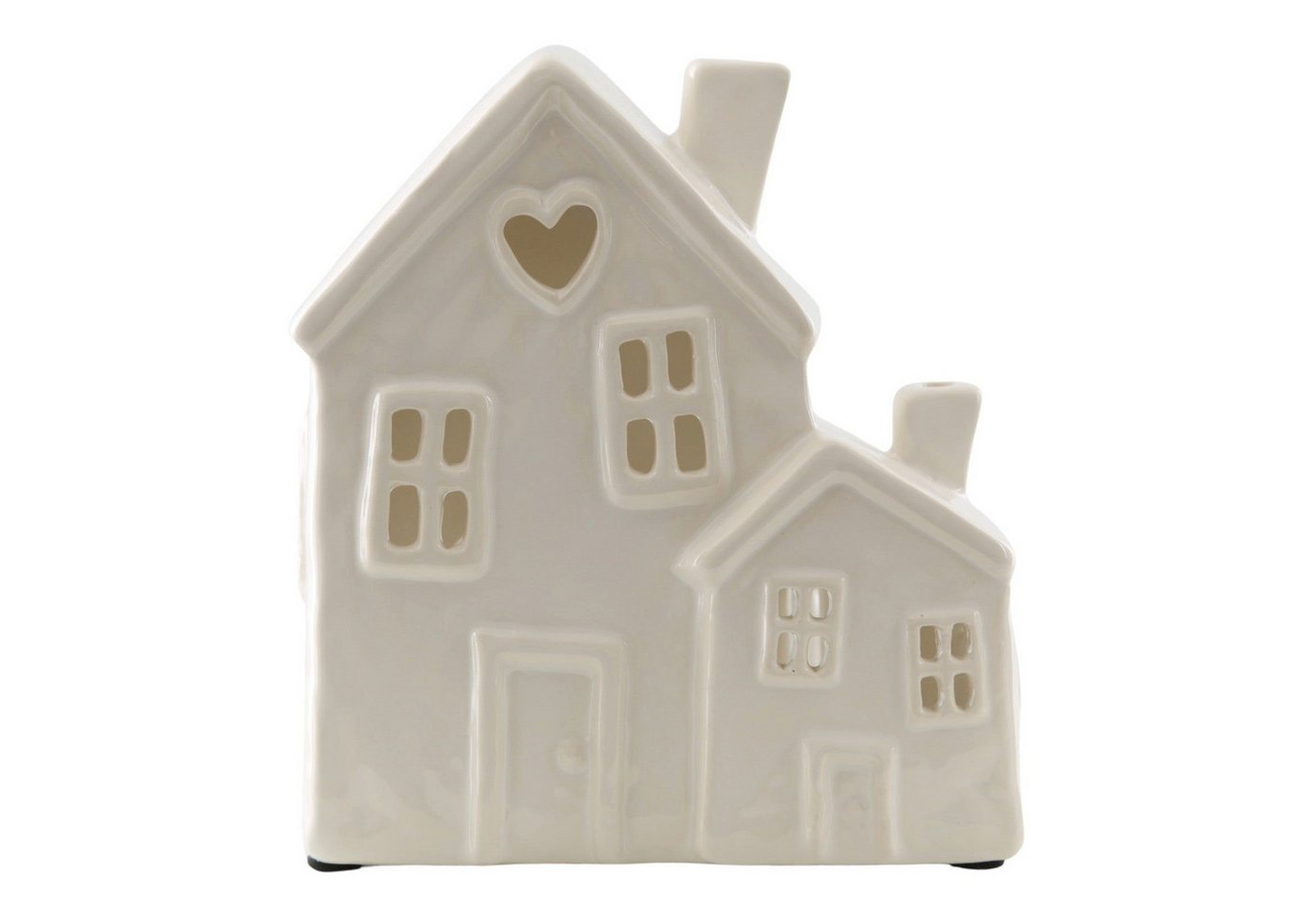 Logbuch-Verlag Dekofigur Teelichthaus aus Steingut, weiß glasiert mit Herzfenster, 14x15 cm von Logbuch-Verlag