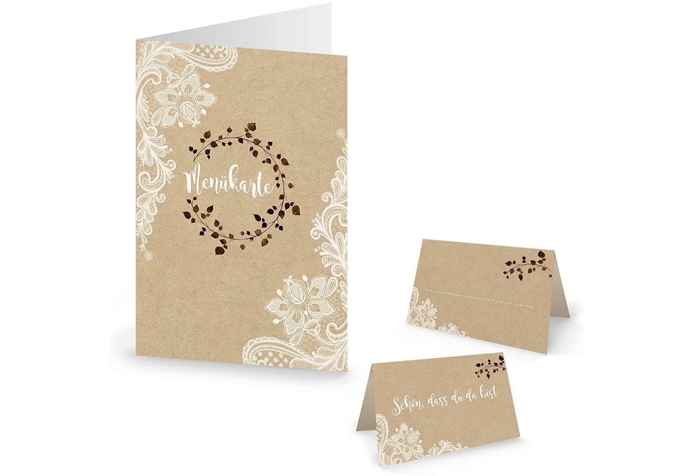 Logbuch-Verlag Dekofigur Tischdeko SET 10 Menükarten + 25 Tischkarten beige weiß Boho Vintage - von Logbuch-Verlag
