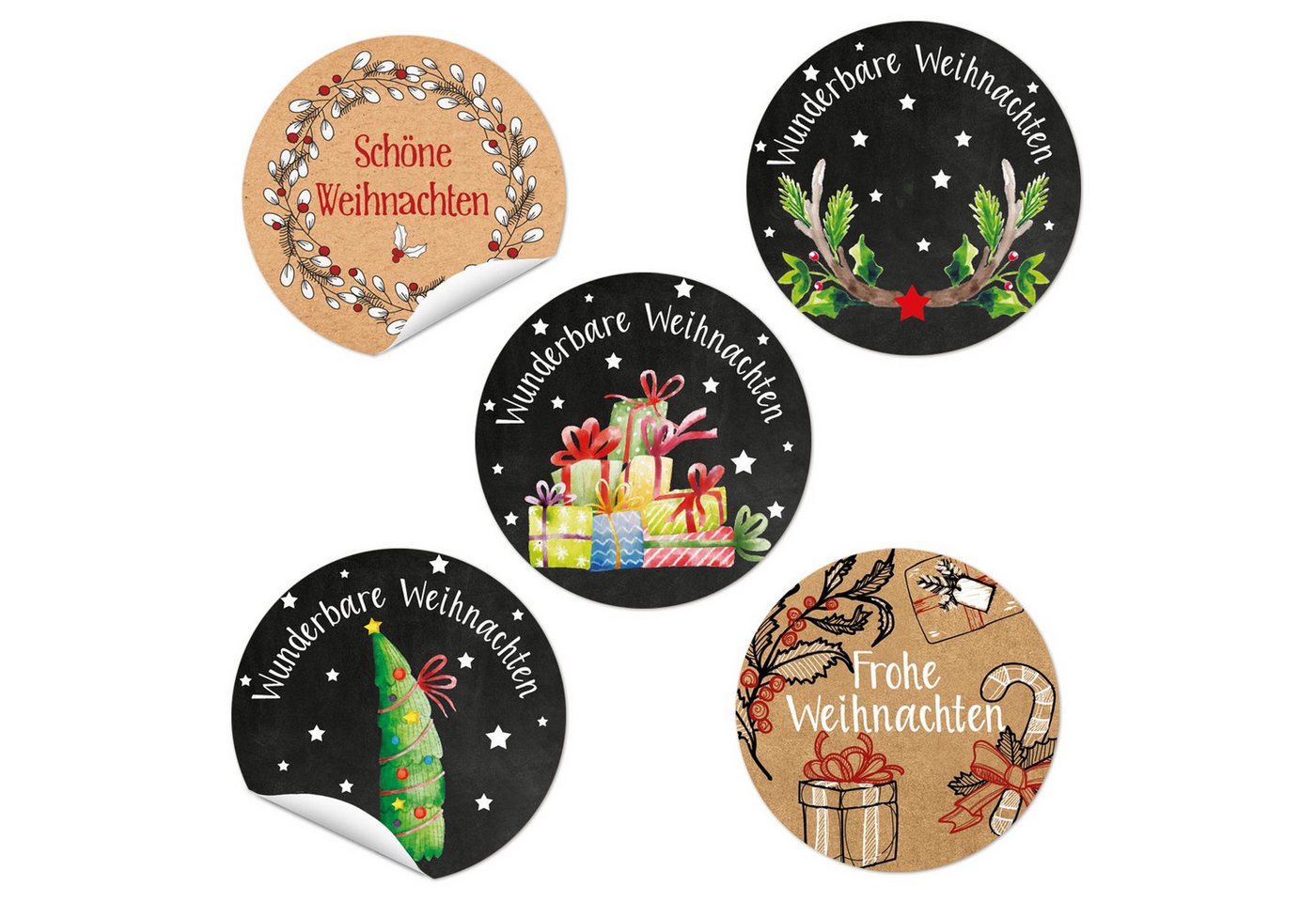 Logbuch-Verlag Dekofigur Weihnachtsaufkleber Set 4 cm rund – 5 x 24 weihnachtliche Sticker von Logbuch-Verlag