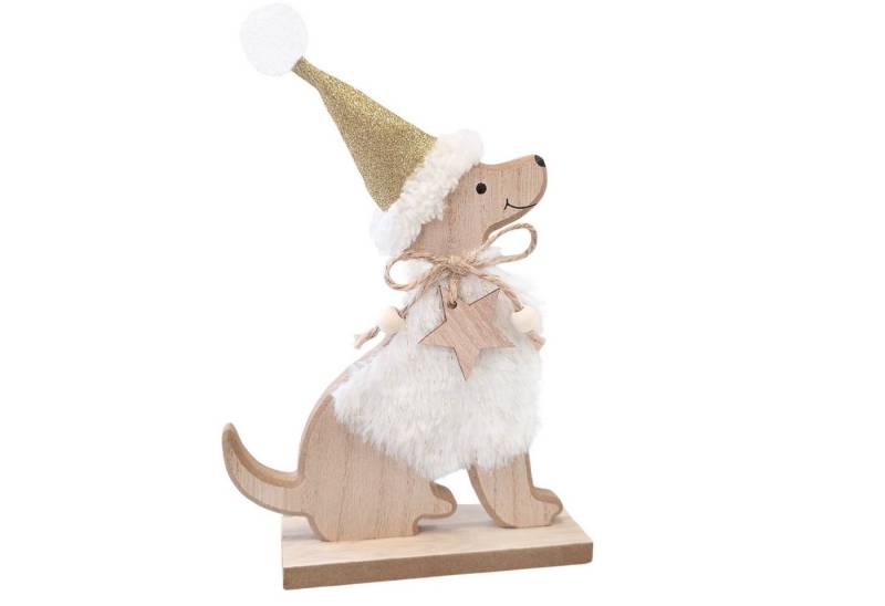 Logbuch-Verlag Dekofigur Weihnachtshund Holz 20 cm, Creme-goldene Dekofigur mit Stern und von Logbuch-Verlag