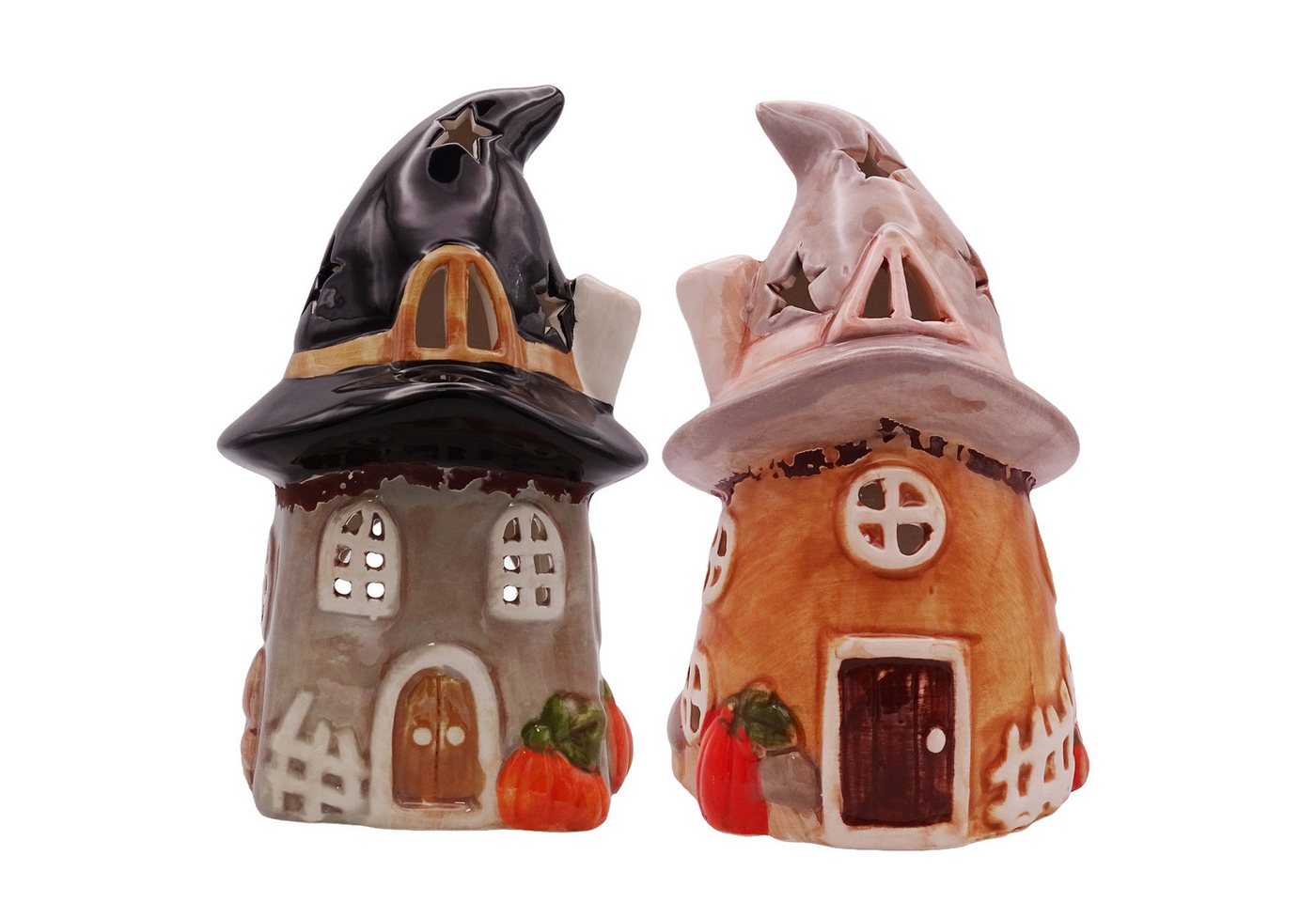 Logbuch-Verlag Dekofigur Windlicht Hexenhaus 17 cm aus Keramik – 2er Set Halloween-Deko mit von Logbuch-Verlag