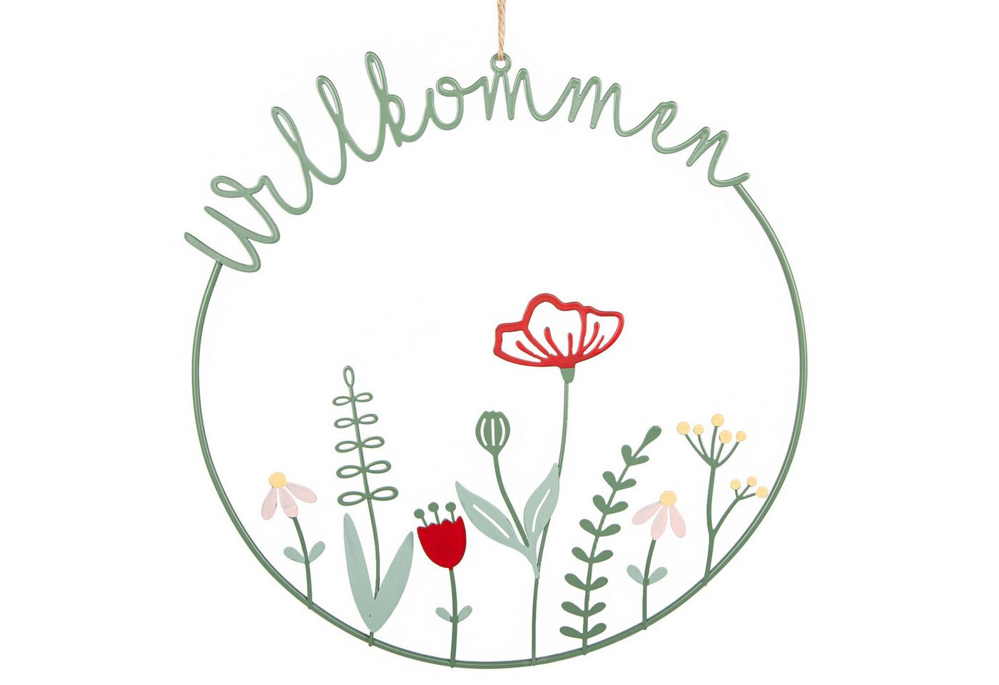 Logbuch-Verlag Dekofigur filigraner Türkranz Willkommen aus Metall Frühling Blumen Dekokranz von Logbuch-Verlag