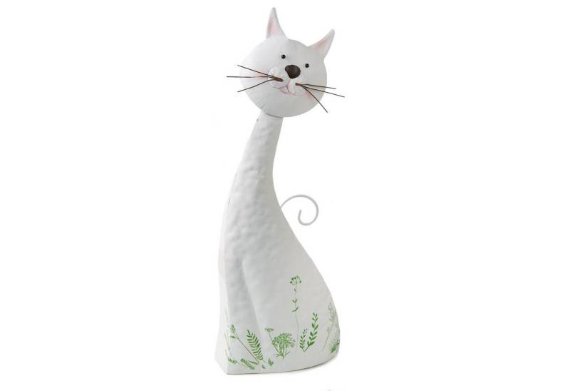 Logbuch-Verlag Dekofigur große Deko Katze aus Metall weiß bunt Frühling Sommer Katzenfigur von Logbuch-Verlag