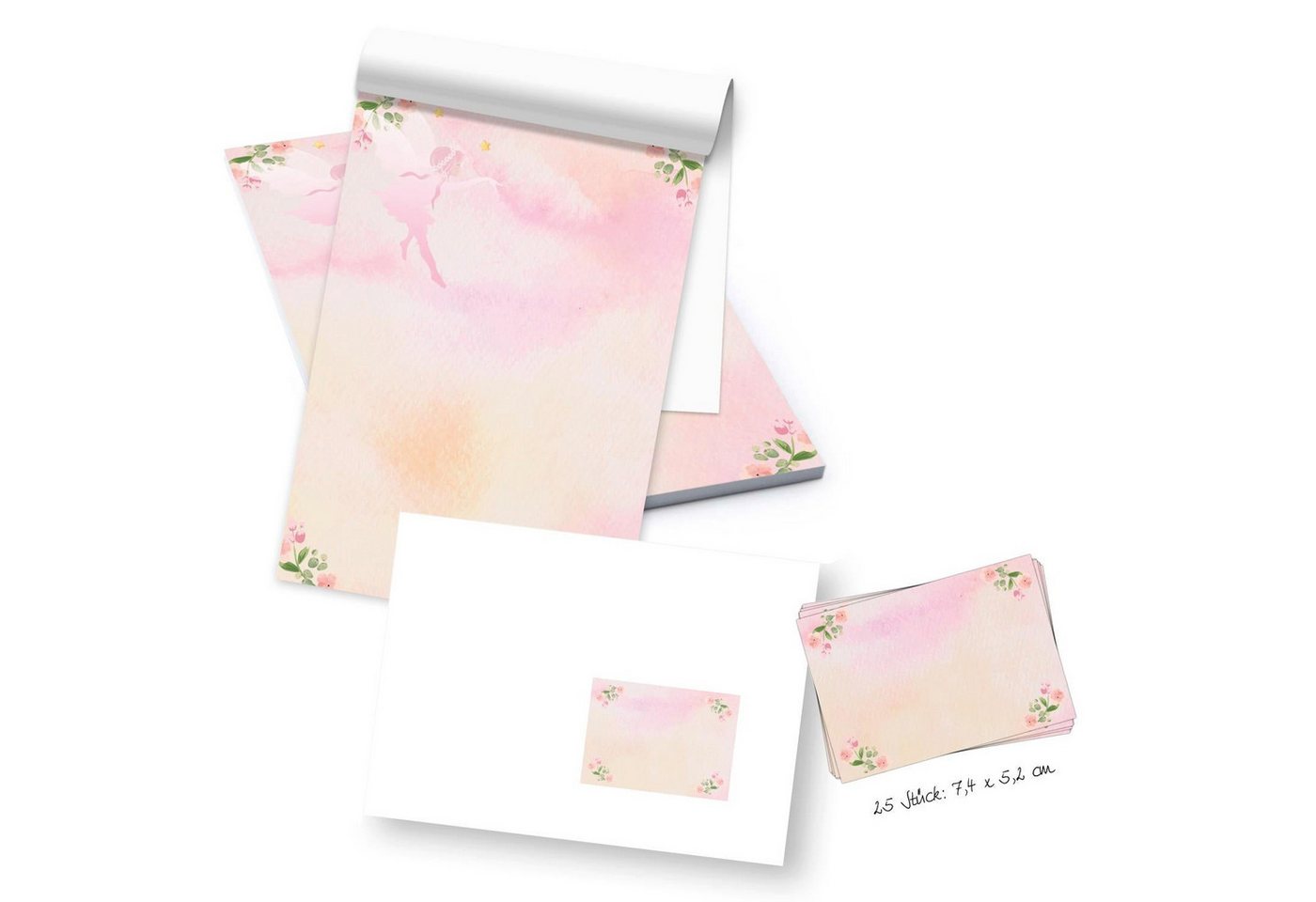 Logbuch-Verlag Dekofigur kleiner Schreibblock DIN A5 rosa grün mit 50 Blatt + 25 Briefumschläge von Logbuch-Verlag