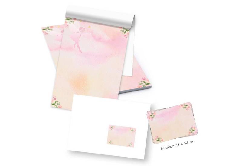 Logbuch-Verlag Dekofigur kleiner Schreibblock DIN A5 rosa grün mit 50 Blatt + 25 Briefumschläge von Logbuch-Verlag