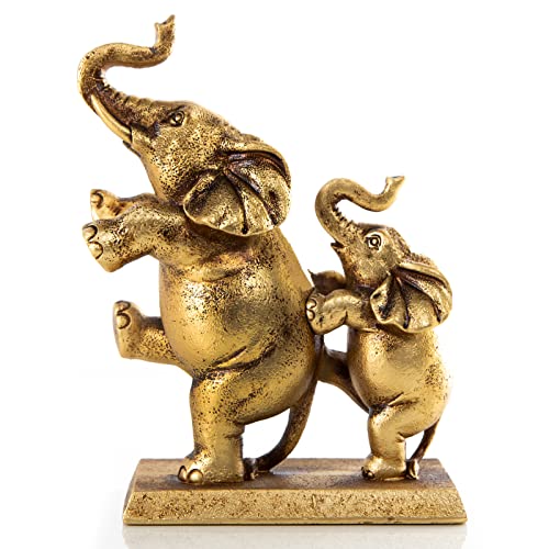 Logbuch-Verlag Elefant mit Baby goldfarben Deko Tier Figur Geschenk Glücksbringer Geburt 22 cm Geburtstag von Logbuch-Verlag