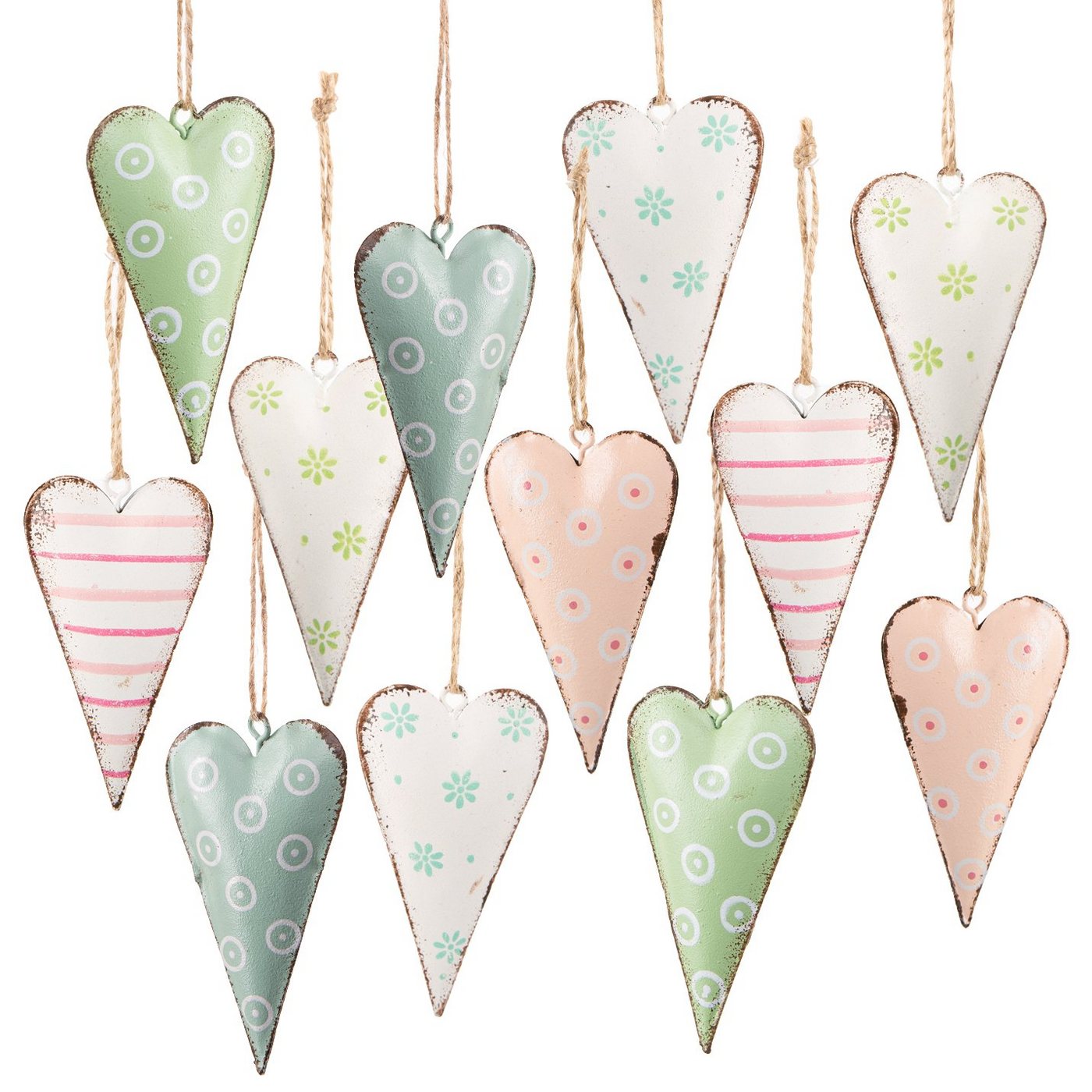 Logbuch-Verlag Dekohänger 12 Frühling Deko Herzen 8cm Pastell Hängedeko (Set, 12 St), mit Schnur zum Aufhängen von Logbuch-Verlag