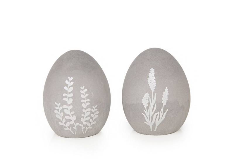 Logbuch-Verlag Dekofigur 2 Ostereier aus Beton grau weiß Blumen 7 x 9 cm Deko Figuren Ostern von Logbuch-Verlag