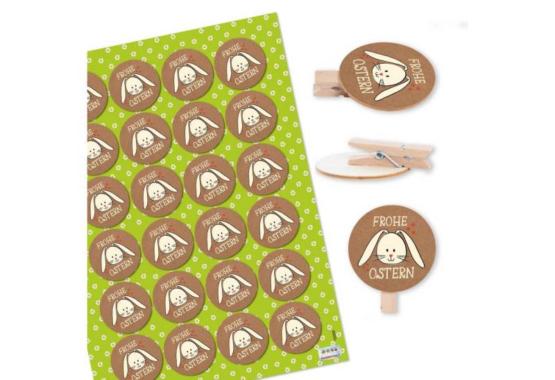 Logbuch-Verlag Dekofigur 24 Osterklammern aus Holz mit Aufleber Frohe Ostern - Osterhase von Logbuch-Verlag