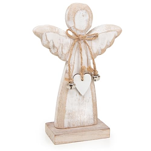 Logbuch-Verlag Engelsfigur weiß Natur aus Holz Engel zum Hinstellen Deko Geschenk Weihnachten Schutzengel 17,5 cm von Logbuch-Verlag