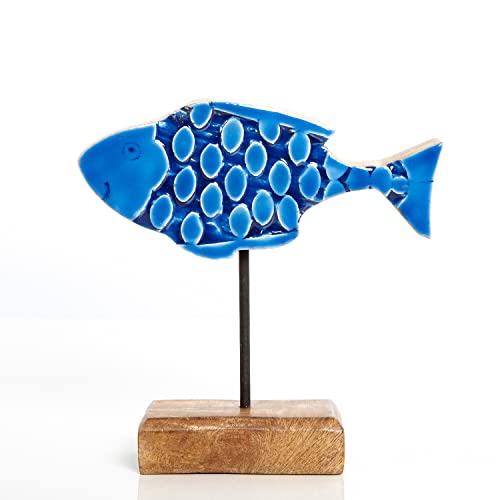 Logbuch-Verlag Fisch Figur Holzfisch 18 cm blau braun - Maritime Deko Holz Dekofigur mediterran Geschenk Badezimmerdeko von Logbuch-Verlag