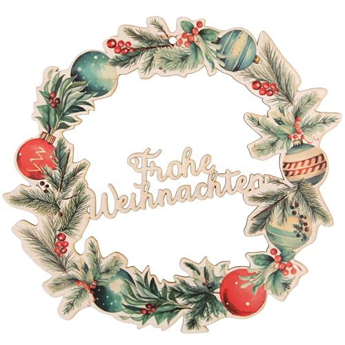 Logbuch-Verlag Frohe Weihnachten Türkranz Holz Dekokranz grün rot Weihnachtskranz für Tür & Wand Weihnachtsdekoration Ø 30 cm von Logbuch-Verlag