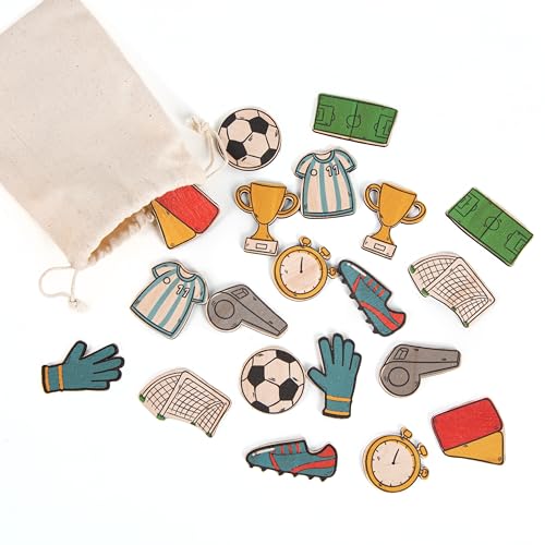 Logbuch-Verlag Fußball Deko aus Holz 20 TLG. Tischdeko Set Ball Tor Trikot Pokal Geburtstag Streudeko Fußballparty Fußballverein 5 cm von Logbuch-Verlag