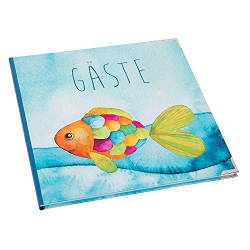 Logbuch-Verlag Gästebuch Regenbogenfisch blau bunt maritim 21 x 21 cm Gäste Taufe Kommunion Mädchen Junge MIT METALLECKEN von Logbuch-Verlag