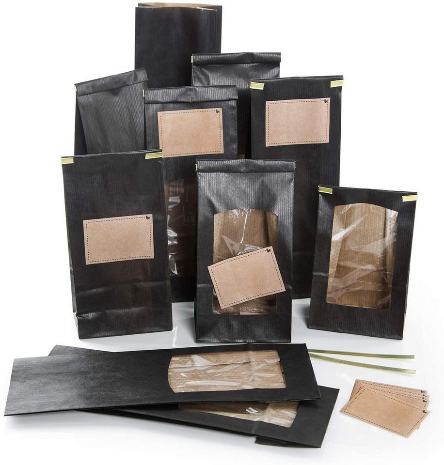 Logbuch-Verlag Geschenkbox 10 Bodenbeutel mit Fenster zum Befüllen schwarz + Aufkleber in von Logbuch-Verlag