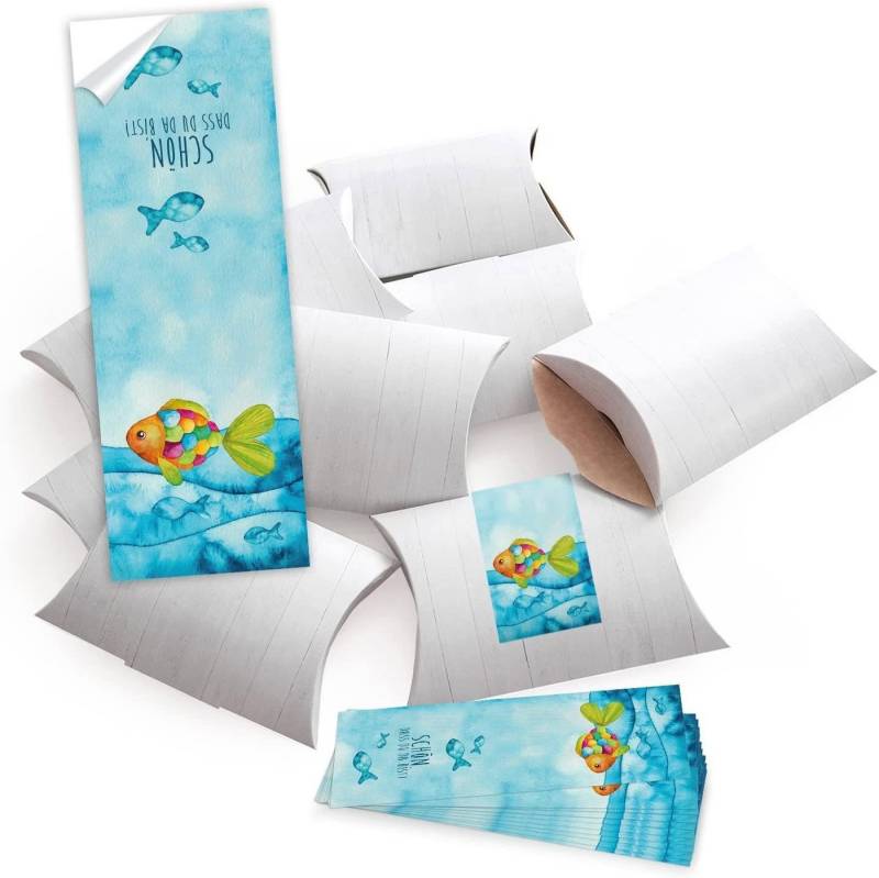 Logbuch-Verlag Geschenkbox 10 kleine Geschenkschachteln Holz Optik weiß 14,5 x 10,5 cm + 10 SCHÖN von Logbuch-Verlag