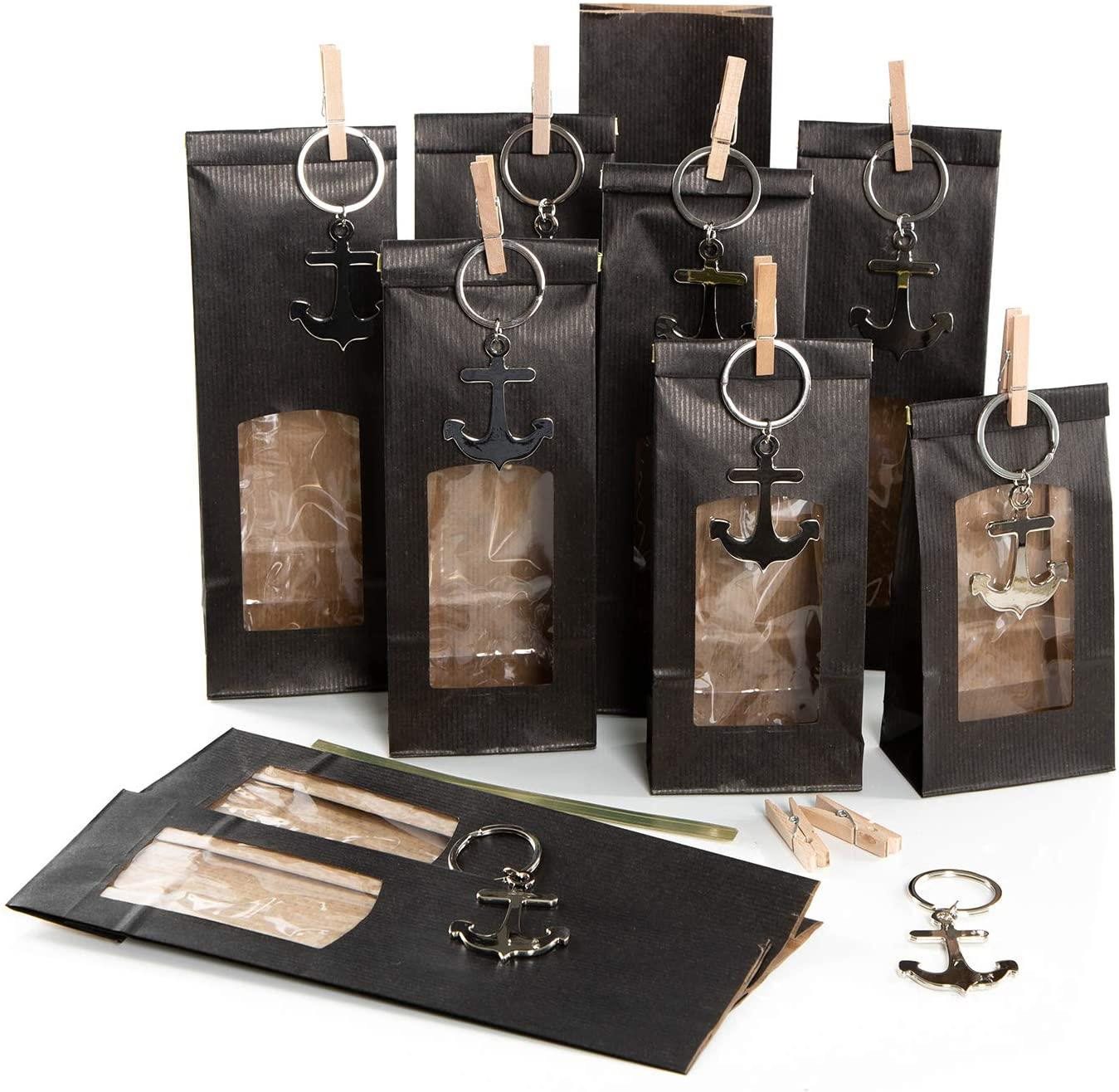 Logbuch-Verlag Geschenkbox 10 schwarze Blockbodenbeutel mit Fenster 8,5 x 5 x 26,5 cm + Anker von Logbuch-Verlag