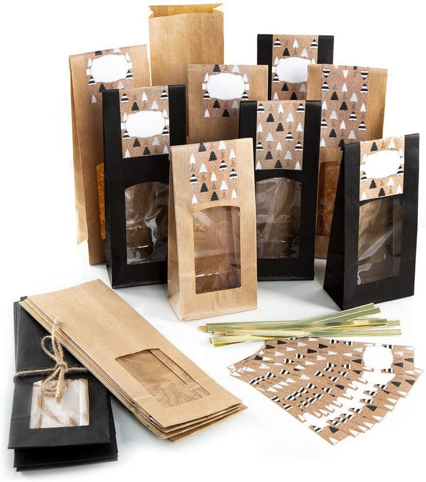 Logbuch-Verlag Geschenkbox 20 Weihnachtstüten mit Fenster + Weihnachtsaufkleber zum Beschriften von Logbuch-Verlag