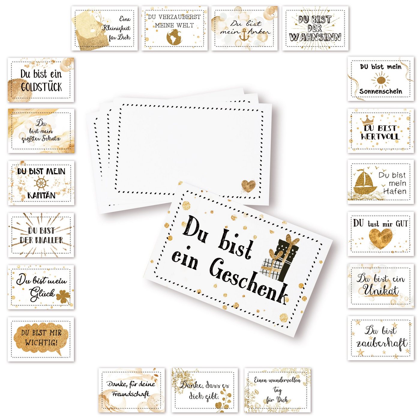 Logbuch-Verlag Geschenkbox 20 kleine Spruchkarten DU BIST … - 8,5 x 5,5 cm (20 St), Motivation Lob Glück goldfarben schwarz von Logbuch-Verlag