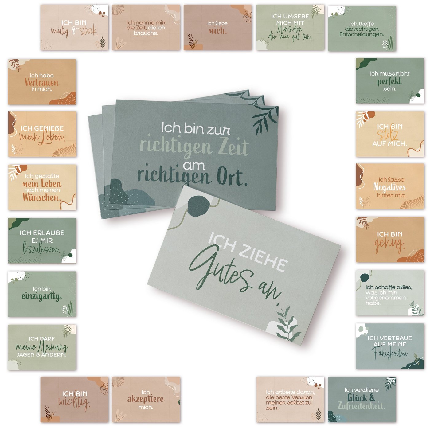 Logbuch-Verlag Geschenkbox 24 Affirmationskarten boho pastell 8,5 x 5,5 cm (Komplett-Set, 24 St), für Erwachsene positives Mindset von Logbuch-Verlag