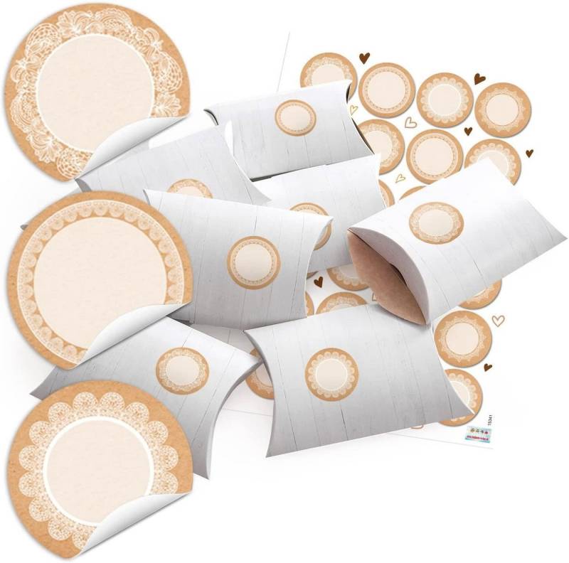 Logbuch-Verlag Geschenkbox 24 kleine Geschenkboxen Holz Optik weiß 14,5 x 10,5 cm 3 cm + 24 runde von Logbuch-Verlag